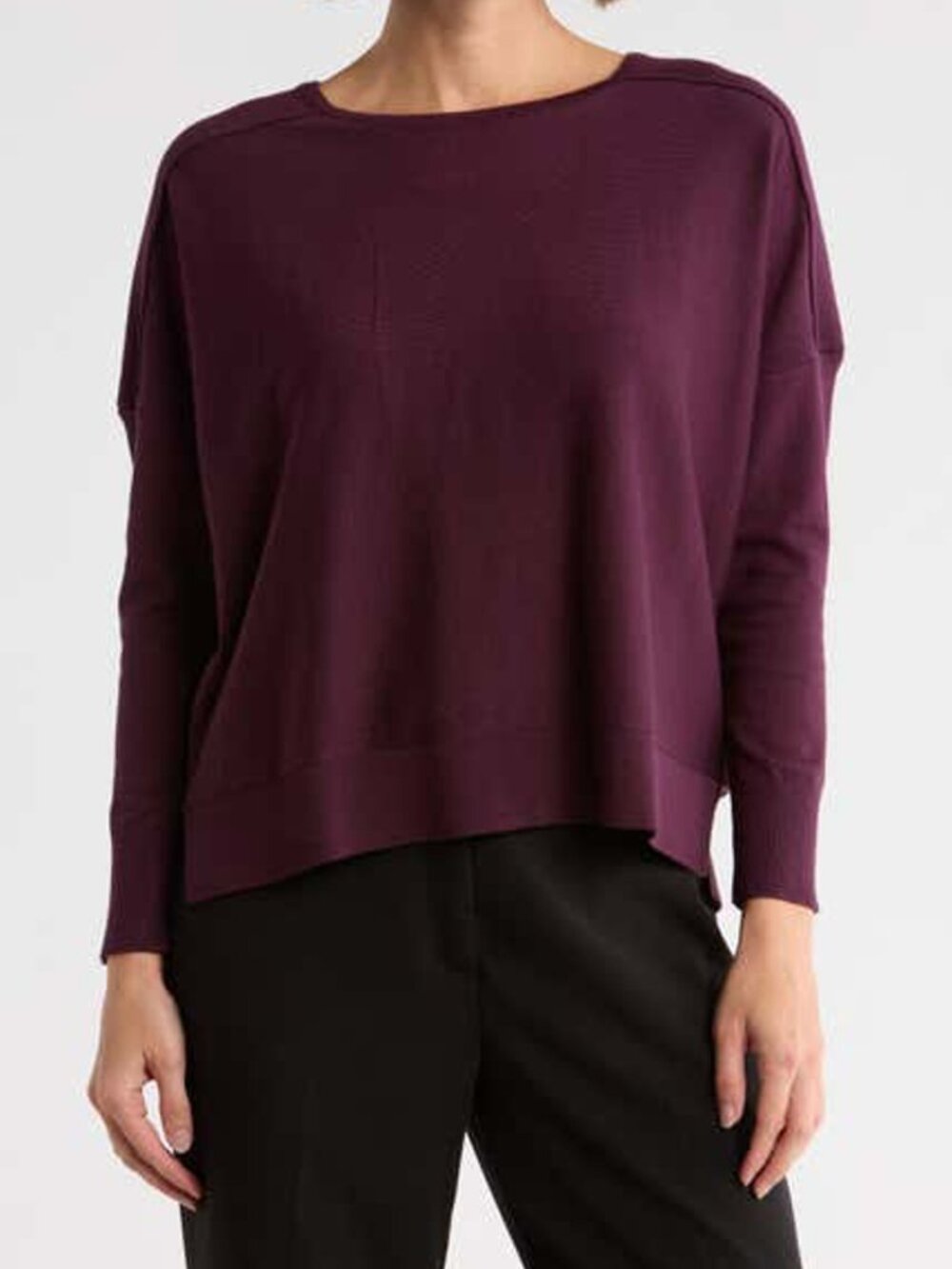 Adrianna Papell Drop Shoulder High Low Tunic Sweater Plum Large